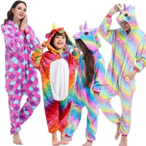 Winter Pink Unicorn Pajamas Cartoon Onepiece Sleepwear Women Pajamas Flannel Animal Stitch Panda Pyjama Girls Kigurumi Homewear