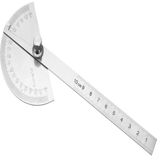 0-180 10cm Degrees Protractor Square Corner Test Ruler Goniometer Round Ruler Head Rotary Angle Rule Arm Ruler Stainless Steel