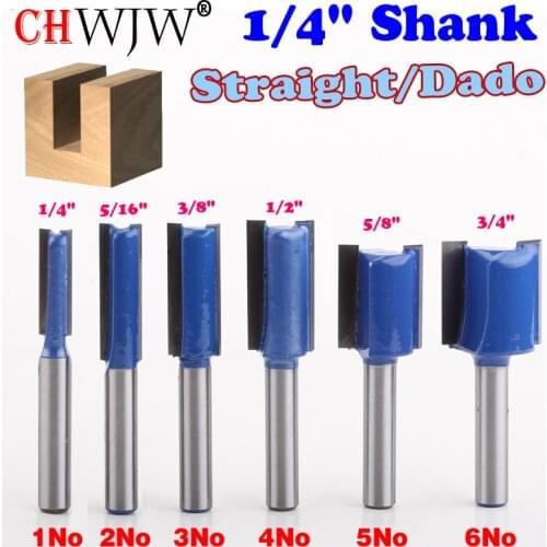 1-6PC 1/4" Shank high quality Straight/Dado Router Bit Set 1/4, 5/16, 3/8, 1/2, 5/8, 3/4 Diameter Wood Cutting Tool - Chwjw