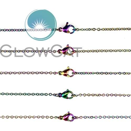 1pc C-22182 Rainbow Color 1.6mm Stainless Link Chain Necklaces For Women Girl Kids Jewelry Making 18''/20''/24''/28