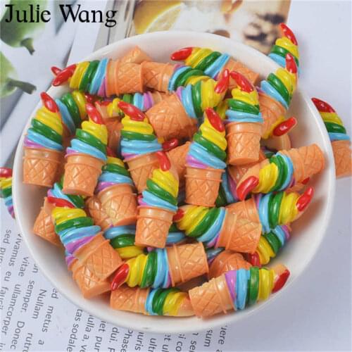 Julie Wang 10PCS Resin Colorful Ice Cream Slime Charms Artificial Food Pendant Jewelry Making Accessory Table Decor Prop