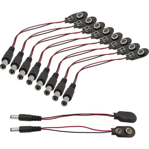 10Pcs I-type 5.5 x 2.1mm Male Plug to DC 9V Battery Buckle Snap Clip Cable Connector Battery Button Power Cables for Arduino DIY