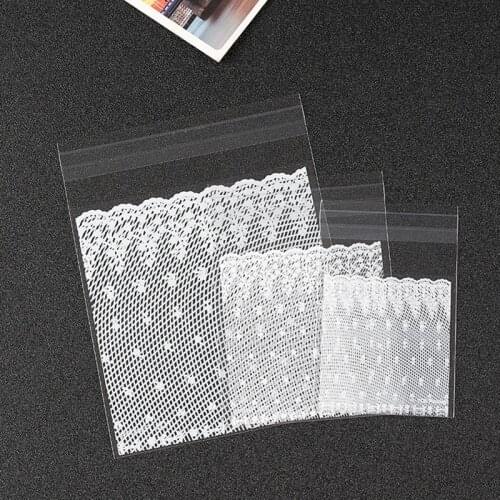 100pcs White Lace Self Adhesive Party Bakery Bread Plastic Bag Chocolate Cookies Bags Gift Cellophane Dragee Candy Gift Bags