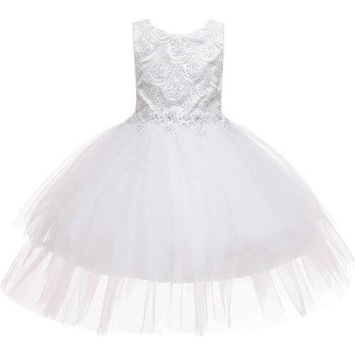 2021 New Fashion Summer Girl Dress Cute Girl Birthday Princess Dress Children Wedding Dress Wedding Lace White Dress 3-10 Year