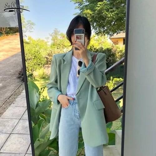 2021 Spring Casual Solid Long-sleeved 4XL Female Jacket Loose Elegant Lazy Suit Fashion Office Lady Slim Suit Woman Blouse 16103