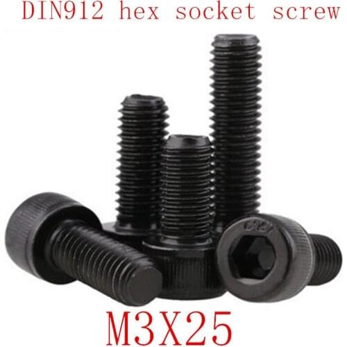50PCS DIN912 Grade 12.9 allen socket head screw M3*25 m3x25 Hexagon Socket Head Cap Screws Hex Socket Screw