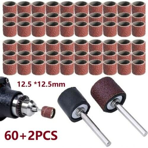 60pcs Drum Sanding Kit 2.5mm *12.5mm 60- 600grit Sanding Belts + 2pcs 1/2\" Rubber Mandrel Dremel Rotary Tools Abrasive Tools
