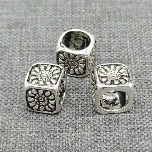 6 Pieces of 925 Sterling Silver Sunflower Flower Cube Beads Spacer 5mm Hole for Bracelet Necklace