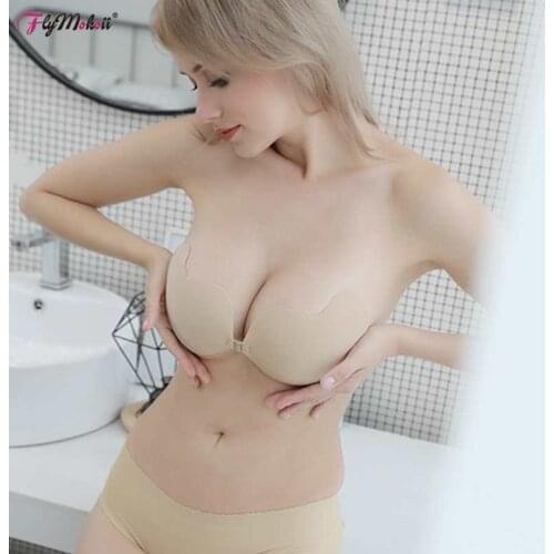 Sexy Strapless Self Adhesive Bra Push Up Wire Free Invisible Silicone Bra Backless Front Closure Ladies Swimsuits Pads Enhancers