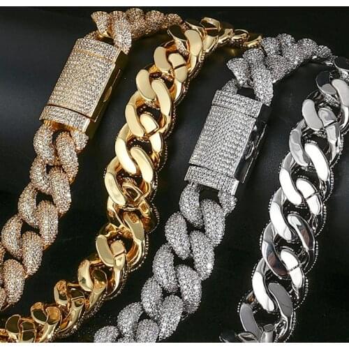 New Design 15mm Hip Hop Iced Out Bling Full Pave CZ Chain For Mens Hip Hop Necklace CZ Miami Cuban Chains Drop Shipping