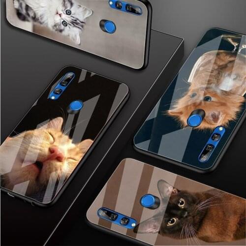 Funny Cat Tempered Glass Phone Case For Huawei honor 8X 9 10i 20i 20Lite 20Pro 30 Pro Cover Shell