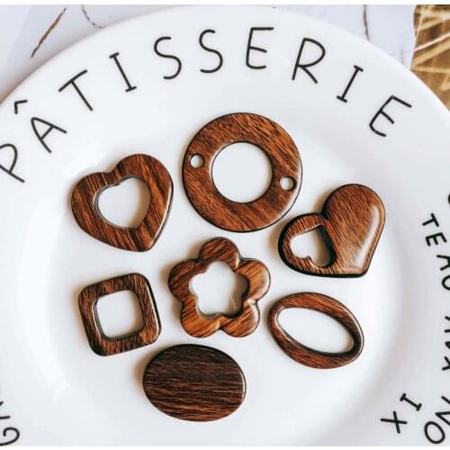 Wooden Smooth Round Square Eardrop Beads Bronze Pendant Earrings Accessories Necklace Charms Jewelry Diy Material 8pcs