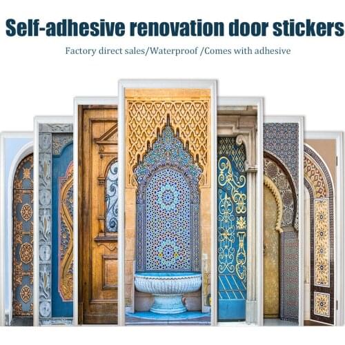 Door Decoration DIY Door Sticker Vinyl Wall Sticker Home Decor For Kitchen Bedroom Glass Wallpaper Peel & Stick Waterpoof Mural