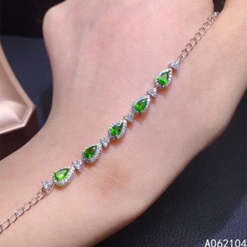 KJJEAXCMY fine jewelry 925 sterling silver inlaid natural diopside Womens fashion trendy water drop gem bracelet support detect