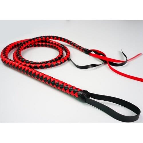 Leather Horse Whip Bull Whip, 4 Plait Bullwhip, 6 Feet - Color Choice: White or Red