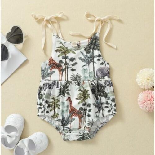 New Baby Forest Animal Print Romper, Girls Sleeveless O-neck Short Sling Jumpsuit for Summer