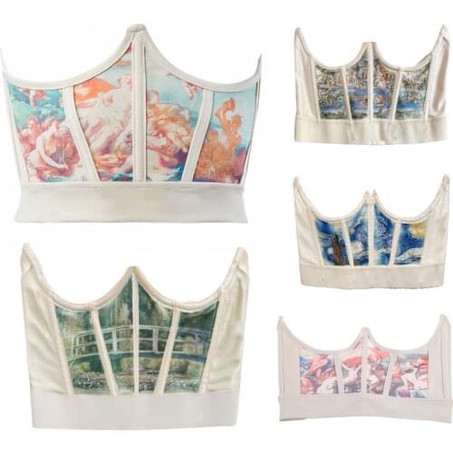 Women Vintage Angel Print Corset Wrap Girdle Boned Waist Shaper Underbust Bustier Cincher Elastic Slim Belt Shapewear