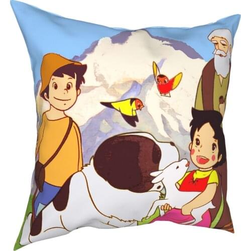 Heidi Peter And Grandpa Square Pillow Case Polyester Decorative Pillow Alps Mountain Goat Cartoons Custom Pillowcover Home Decor