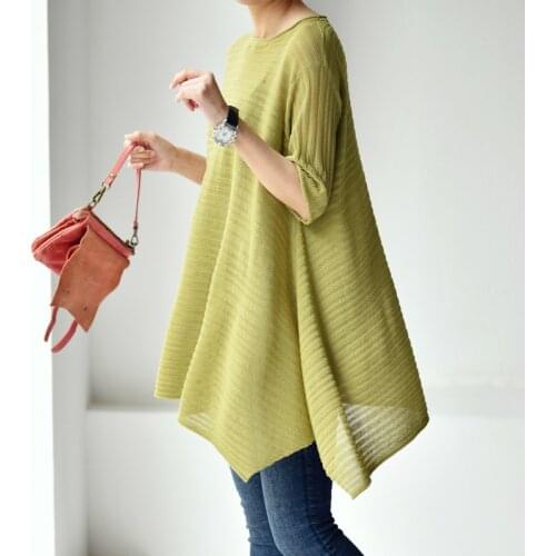 MICOCO Z7799C Commuting simple temperament irregular loose Round collar 5 minutes of sleeve thin knit