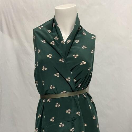 Mini floral on dark green bottom pure silk crepe de chine silk fabric 140cm width,SCDC1246
