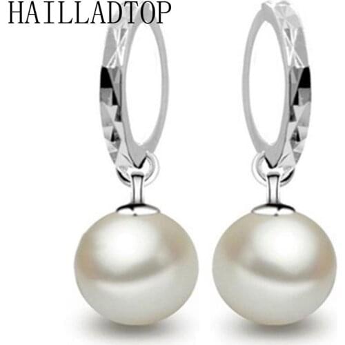 Fashion Silver Plated Jewelry Long Chain Imitation Pearl Earrings Ball Tassel Dangle Drop Ear Wire Long Dangle Earrings