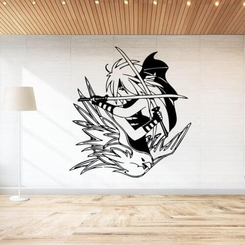 Cartoon Wall Decal Anime Warrior Bird Swords Wall Stickers for Kids Rooms Boys Bedroom Decoration Vinyl Art Sticker Mural C416