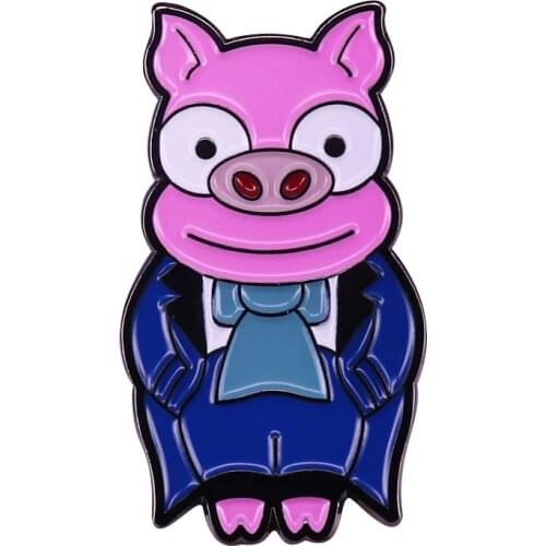 Cartoon Piggy Wdedding Enamel Pin The cute pink pig in a suit Brooch Adorable Piggy Jewelry
