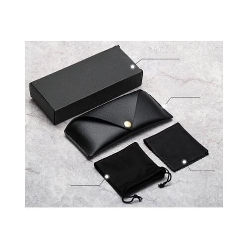 Eye Glasses Accessories Case Set Including Rectangle Case Soft Leather Case Pouch and Cleaning Cloth