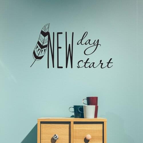 Entryway Bedroom Bathroom Wall Decor Decal Sticker Inspiring Quotes New Day Start Feather Vinyl Decals Mural Waterproof D322