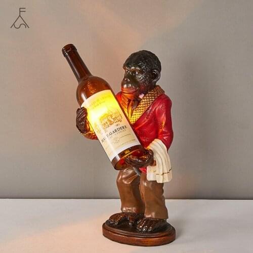 Table Lamp Art Deco Monkey Wine Bottle Luminaria De Mesa Utilidades Domesticas Criativas Christmas Vintage Gold Dining Lighting