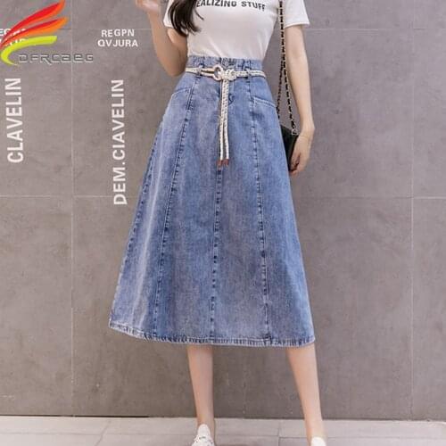 New 2020 Autumn Long Denim Skirt Women Pockets Casual A Line Maxi Jeans Skirt With Slash High Quality Korean Blue jupe jean