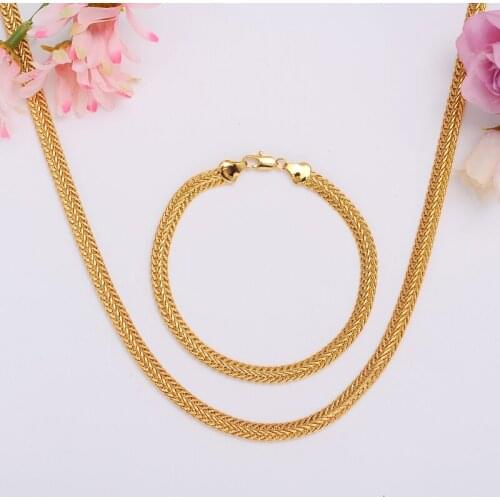 Bangrui Men Chain Necklace Set Wholesale Trendy Yellow Color 6MM Foxtail Chain Necklace Bracelet Mens Jewelry