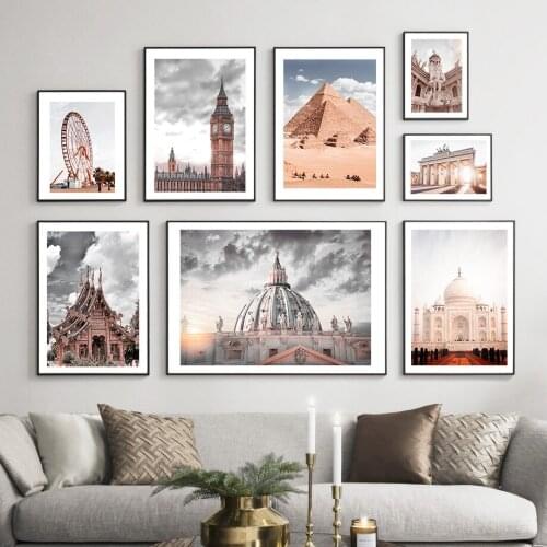 World Travel Pyramid Taj Mahal Building Wall Art Canvas Painting Nordic Posters And Prints Wall Pictures For Living Room Decor