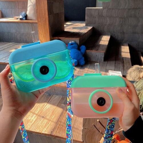 Plastic Water Bottle with Straw Square Cute Creative Camera Shape Drinking Bottle for Kids Adults Travel Tea Cup Dinkware