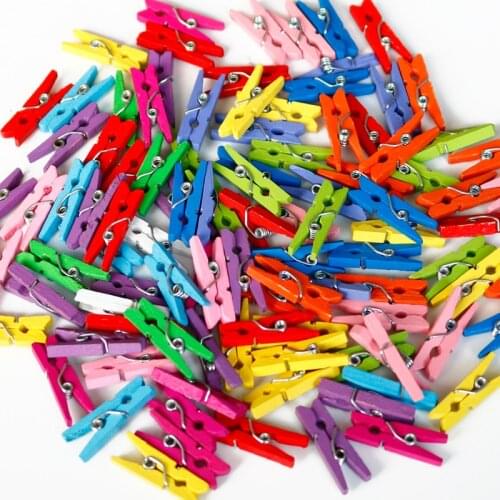 50pcs Colorful Mini Wooden Clothes Photo Bags Pegs Pin Clothespin Craft Clips