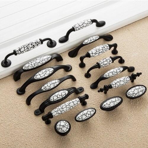 Furniture Cabinet Drawer Handle Black White Metal Ceramic Stone Cupboard Kitchen Wardrobe Dresser Closet Door Pull Knob Handle