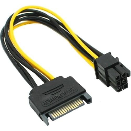 SATA 20cm 15-Pin to 6-Pin PCI Express Card Power Cable Graphics Power Cord Black 1Pc N7MC
