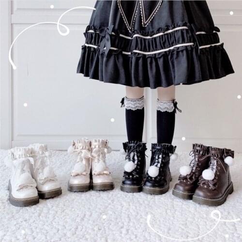 Warm Women Lolita Shoes Martin Boots Plus Velvet 2020 Lolita New Winter Soft Girl Flat Ankle Boot Cosplay High Top Platform Goth