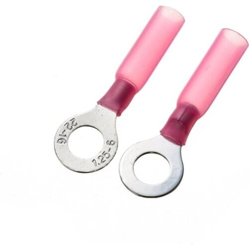 50Pcs M6 Heat Shrink Red Ring Terminals Insulated Butt Electrical Wire Cable Connectors For Marine Automobile