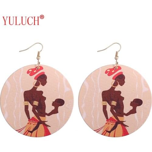 YULUCH New Design African Woman and Child Life Painted Wooden Pendant for Ethnic Ladies Jewelry Earrings Party Gifts