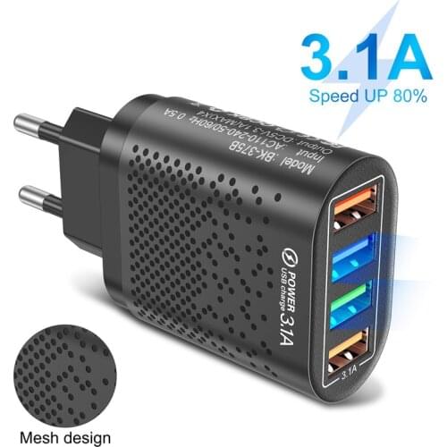 UKGO 4 Ports USB Charger Quick Charge 3.0 Fast Charging Wall Adapter For iPhone 12 11 Xiaomi Samsung Huawei Mobile Phone Charger