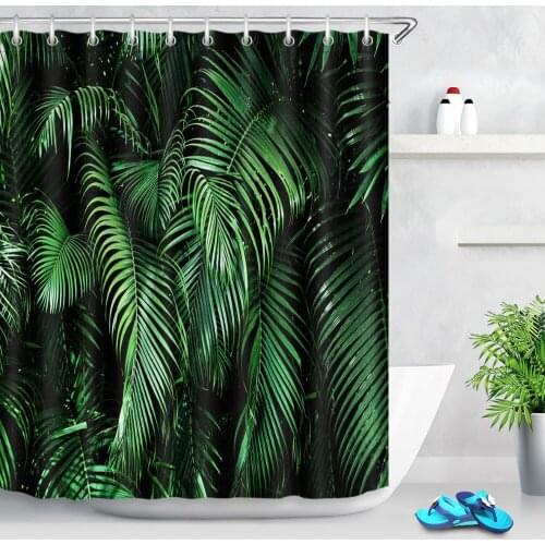 Green Tropical Plants Shower Curtains Bathroom Screen Polyester Waterproof Leaves Printing Fabric Curtains for Bathroom Shower