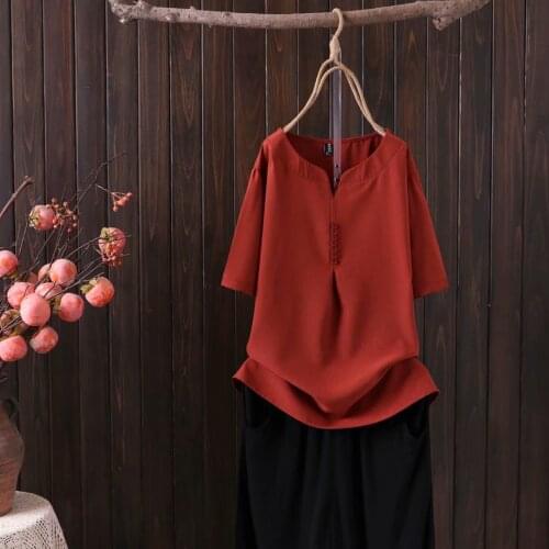 Plus size red blue V-Neck button women tshirts 2021 new summer causal chiffon Short sleeve ladies t shirts female tops t-shirts