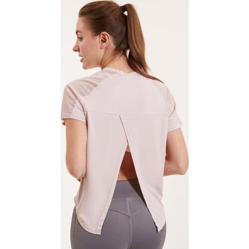Women Mesh Sport T-shirt Sexy Back Yoga Tops Short Sleeved Female Running Workout Shirts Quick Dry Breathable Fitness Sportswear
