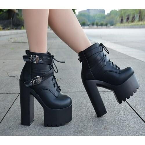 2021 Women Black White Ankle Boots 14.5cm Super High Heels Square Heels Boots Zip Rivet Insole Sexy Women Boots