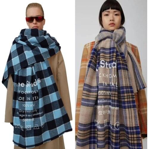 Winter 2019 European and American AC New Type Colour Chequered tassel Imitated Cashmere Female Scarf Warm Lady Shawl Scarf