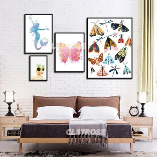 Animal Poster Canvas Painting Abstract Blue Mermaid Home Wall Art Decoration Hd Print Bedroom and Living Room Frameless Style