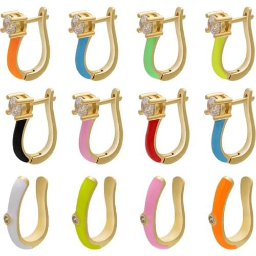 ZHUKOU 1 Piece 2020 gold color crystal U shape small Hoop Clip Earrings fake piercing earings for women fashion jewelry VE217