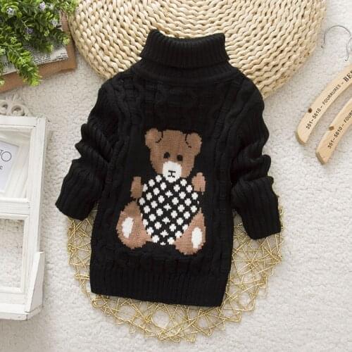 2021 Winter Girls Warm Sweaters Boys Thick Knitted Turtleneck Sweaters Baby High Collar Pullover Cartoon Sweater Kids Coats
