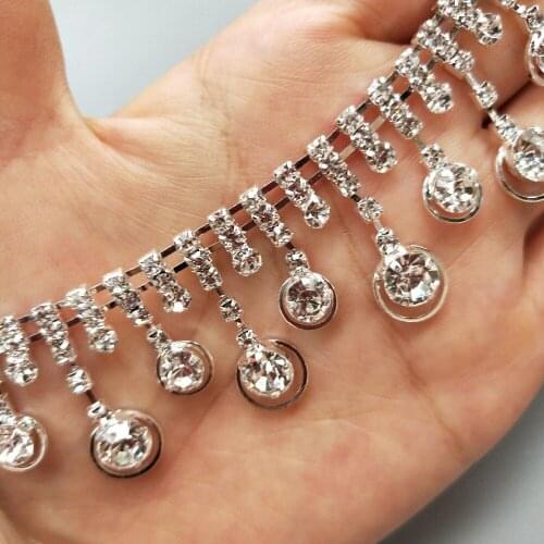1 feet Silver Glass Crystal Chain Bling Rhinestone Trim Metal Ribbon Necklace Decor Wedding Dress Clothing Bag Shoes Accessories